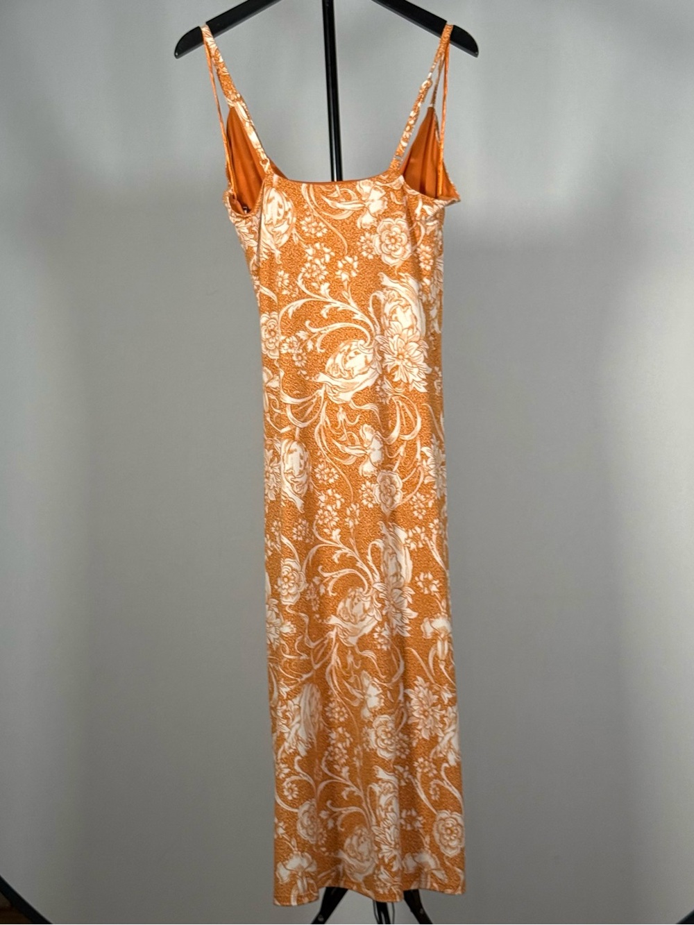 Joie Ruched Cross-Neck Orange and White Floral Midi Slip Dress Size Small - Picture 4 of 8